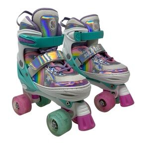 SULIFEEL Rainbow Unicorn 4 Size Adjustable Light Up Roller Skates‎ Size Medium